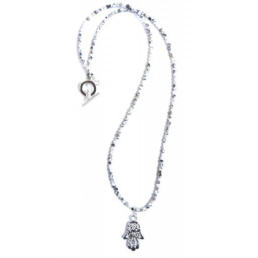 Black and white Silver Hamsa necklace
