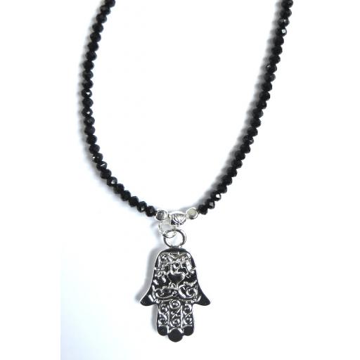 Silver and Black Hamsa necklace